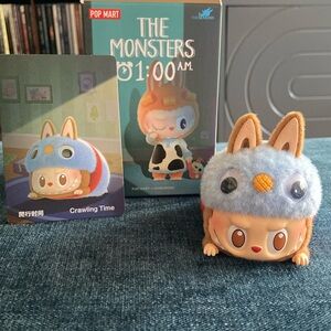 PopMart Labubu The Monsters 01:00 A.M. Crawling Time Blue Plush Figure Pop Mart